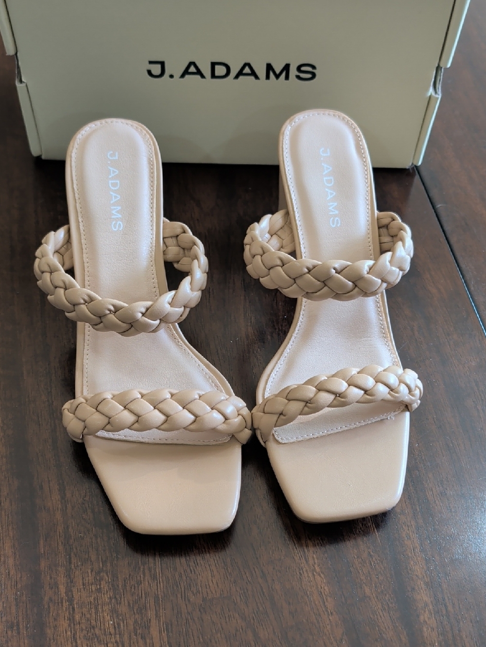 J. Adams Braided Double-Strap Slide Sandals in Nude